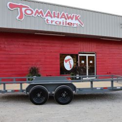 tomahawk trailers tandem utility 12k grey 18x82 bulldog flat top 1 brakeft slide ramp